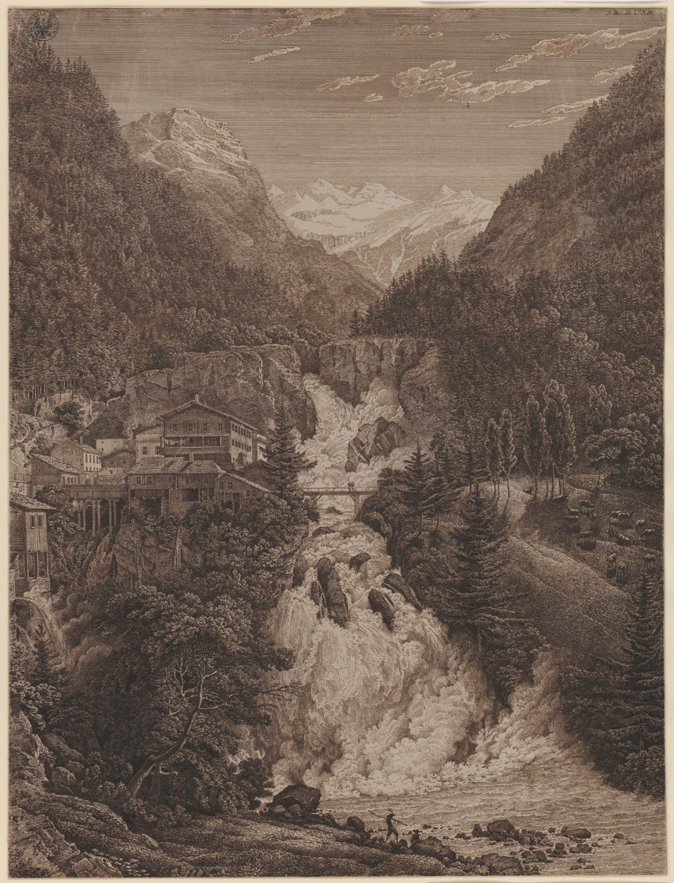 De waterval bij Wildbad Gastein door Karl Friedrich Schinkel