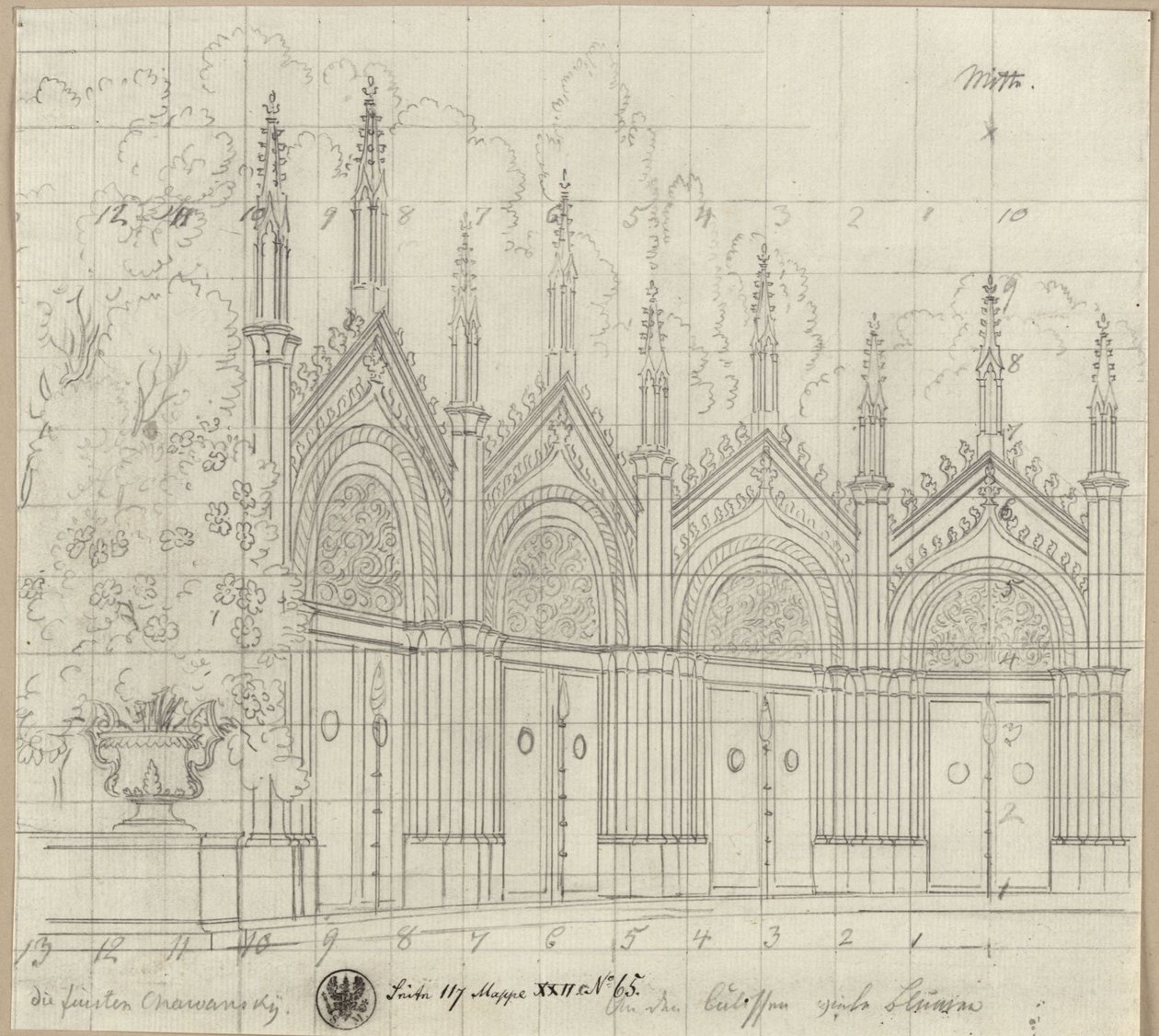 De vorsten Chawansky. Treurspel van Ernst Raupach. Ontwerp voor een decoratie. Sint-Joriskapel door Karl Friedrich Schinkel