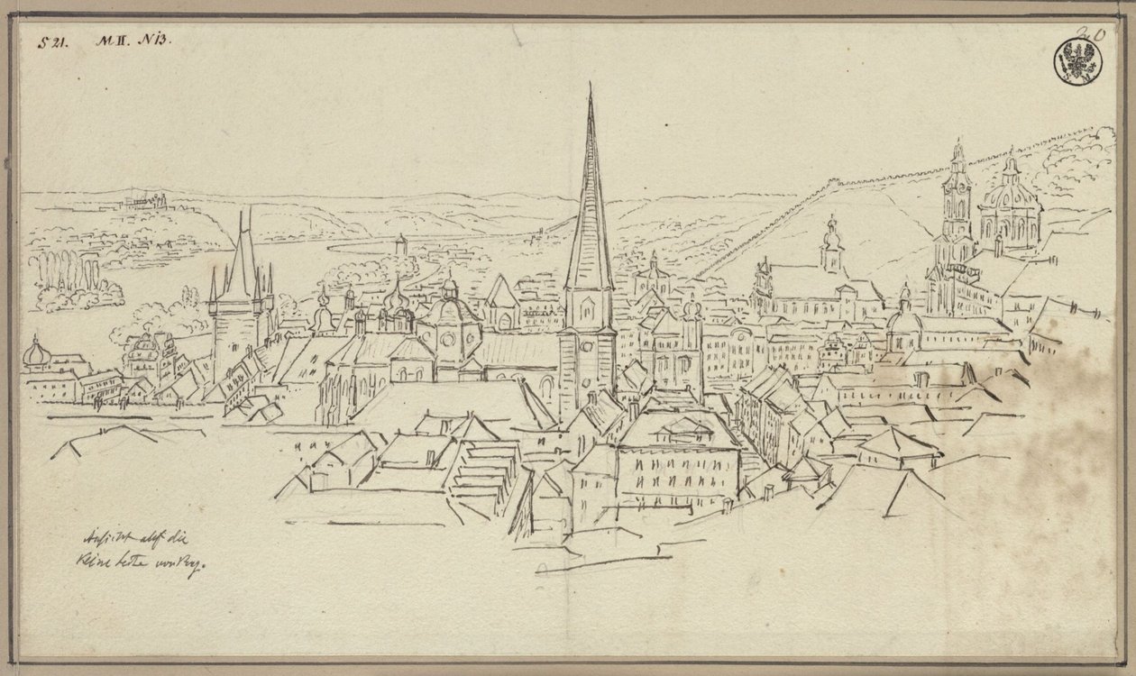 De Kleinseite in Praag, gezien vanaf Hradschin door Karl Friedrich Schinkel