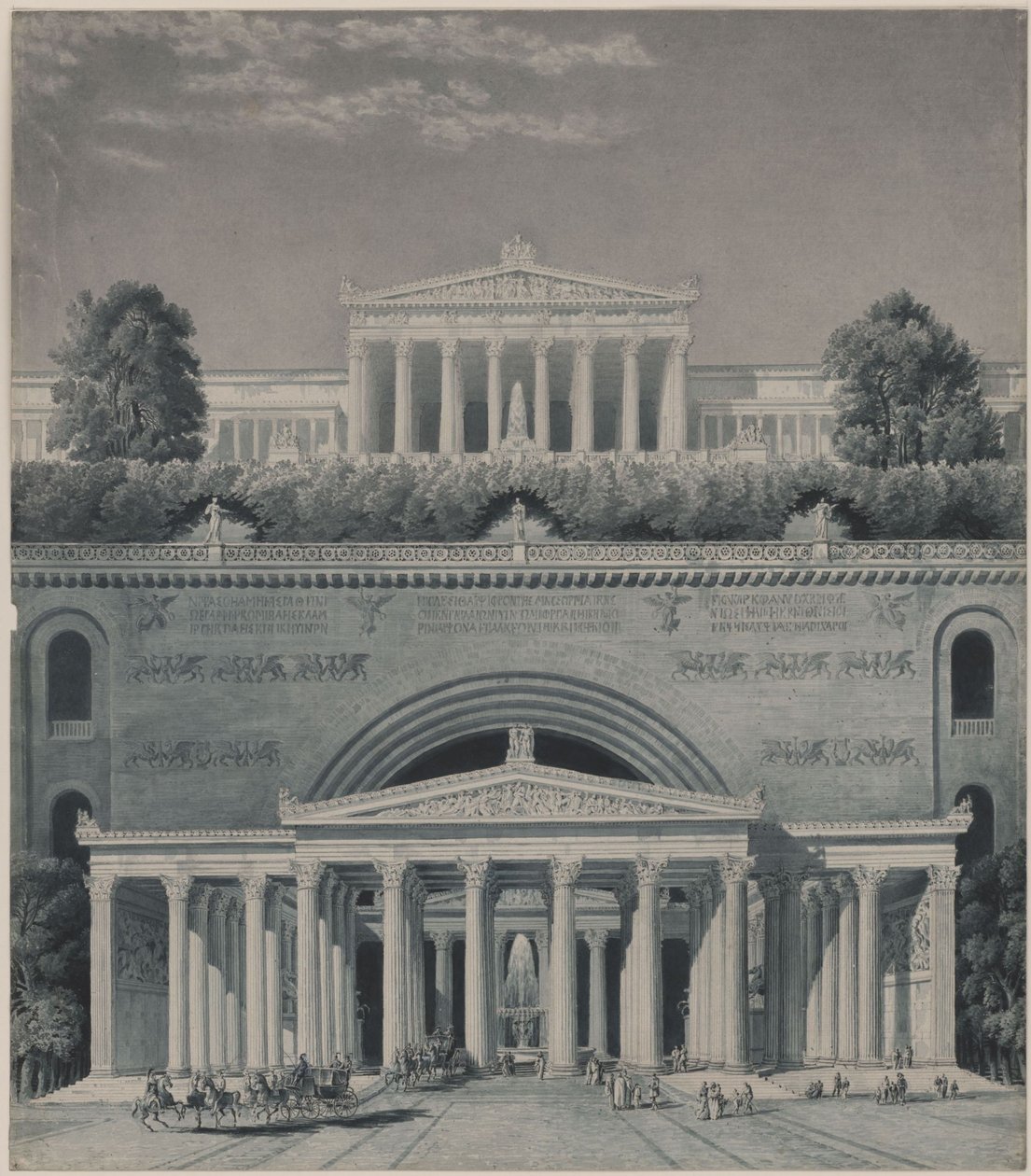 De residentie van een vorst. Ingang van het slot door Karl Friedrich Schinkel