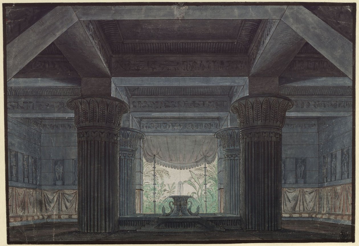 De Toverfluit. Opera van Wolfgang Amadeus Mozart. Ontwerp voor het 3e decor. Hal in Sarastro