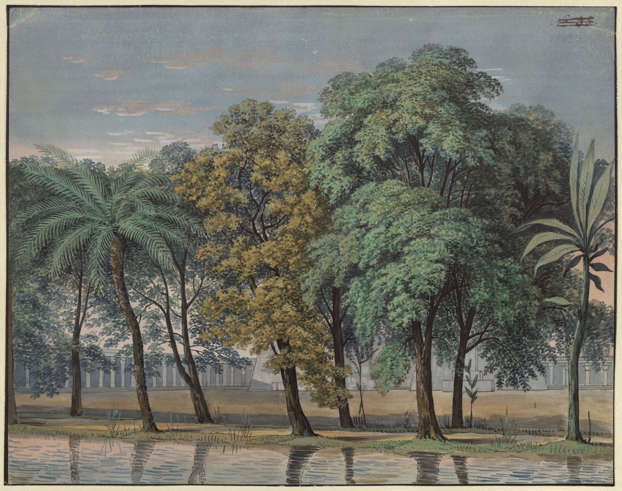 De Toverfluit. Opera van Wolfgang Amadeus Mozart. Ontwerp voor het 6e decor. Voorhof van de beproevingstempel door Karl Friedrich Schinkel