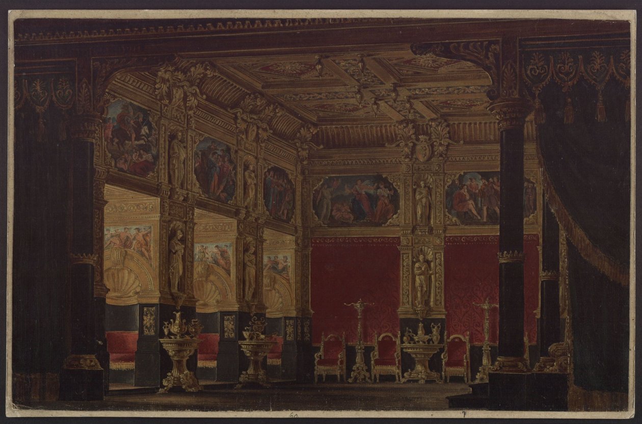 Don Carlos. Tragedie van Friedrich Schiller. Ontwerp voor het 5e decor. Het kabinet van de prinses van Eboli door Karl Friedrich Schinkel