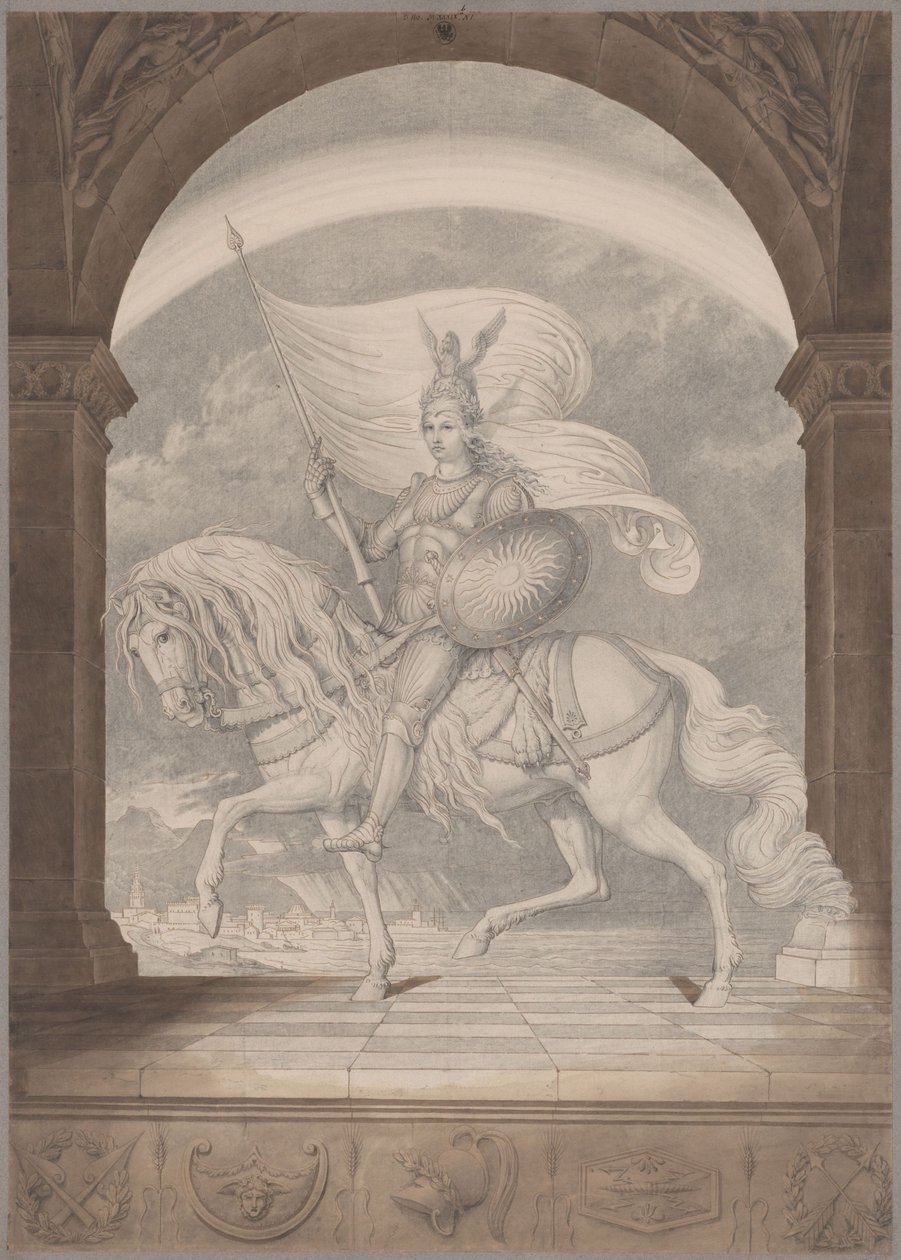 Een ruiter te paard in volle wapenrusting / Het genie van Pruisen als ridder door Karl Friedrich Schinkel