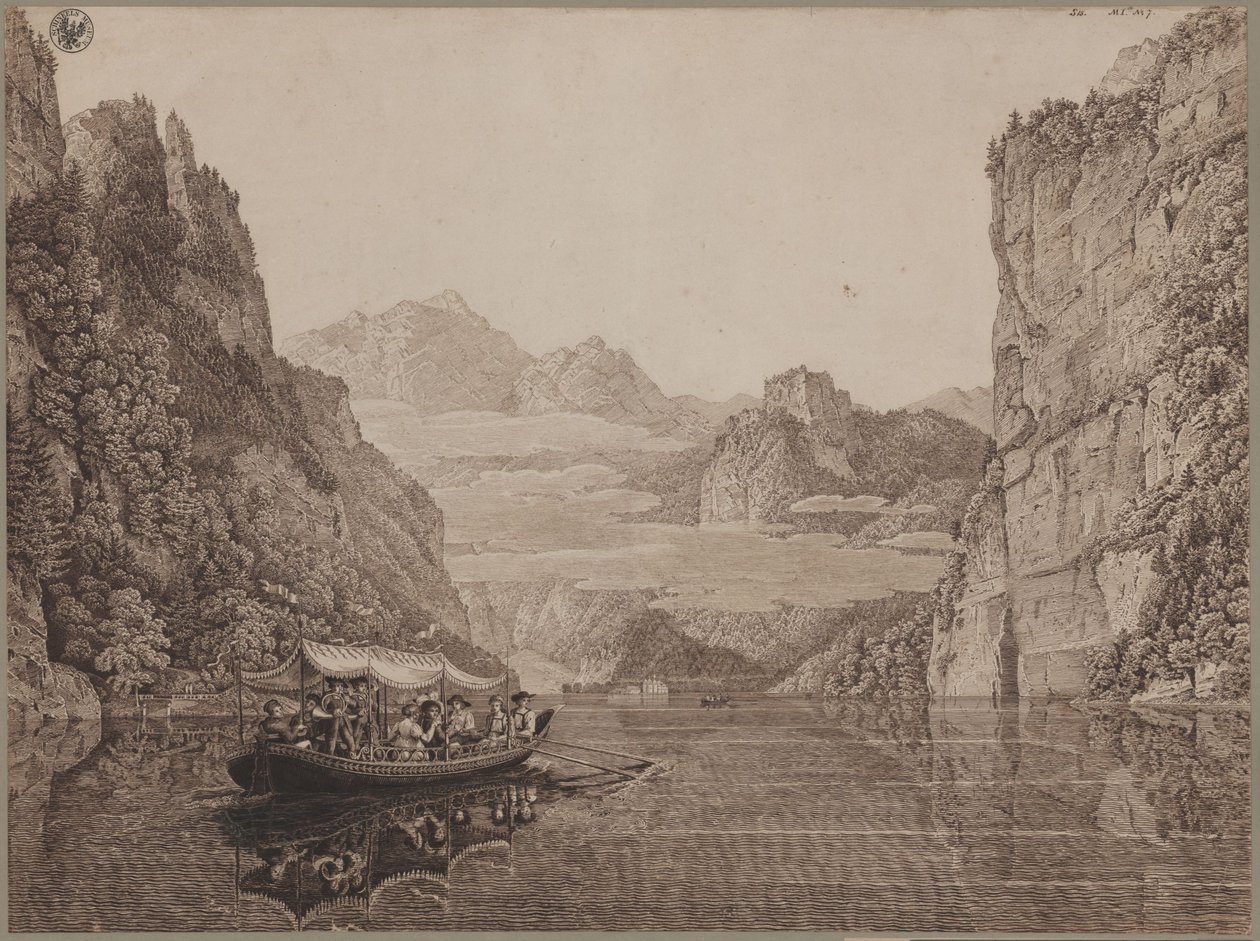 Een boottocht op de Königssee bij Berchtesgaden (met Karl Friedrich Schinkel en zijn echtgenote Susanne Schinkel, geboren Berger) door Karl Friedrich Schinkel