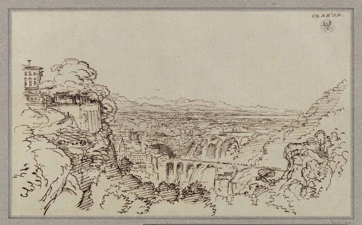 Een stad die aan de ligging van Tivoli herinnert door Karl Friedrich Schinkel