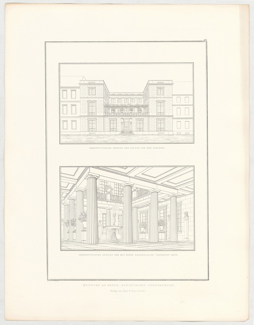 Ontwerp voor een stedelijk woongebouw, blad 67 uit de reeks „Verzameling architectonische ontwerpen“ door Karl Friedrich Schinkel
