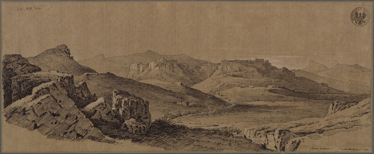 „Vesting Castro Giovanni in het centrum van Sicilië” - Gezicht op Enna op Sicilië door Karl Friedrich Schinkel
