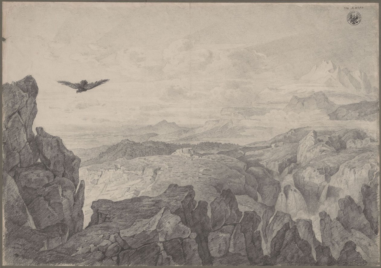 Berglandschap met een zwevende adelaar door Karl Friedrich Schinkel