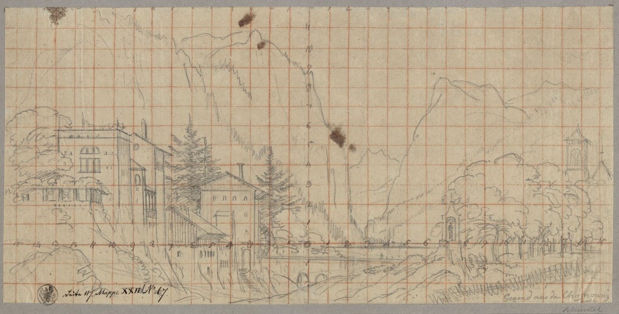 Landschap uit de vallei van Chamonix in de huidige regio Rhône-Alpes in Frankrijk door Karl Friedrich Schinkel