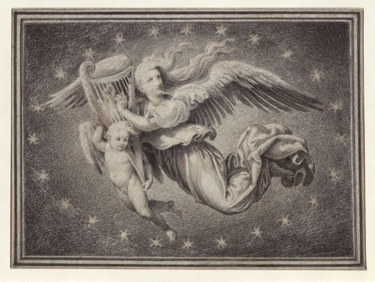 Een muzikaal genie, spelend op een harp door Karl Friedrich Schinkel
