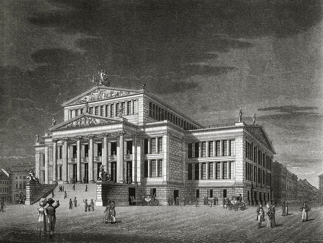 Uitzicht op het Schauspielhaus (concertzaal), gravure door Karl Friedrich Schinkels door Karl Friedrich Schinkel