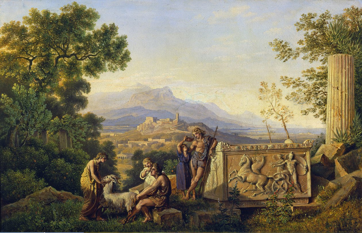 Grieks ideaallandschap met rustende herders door Karl Friedrich Schinkel