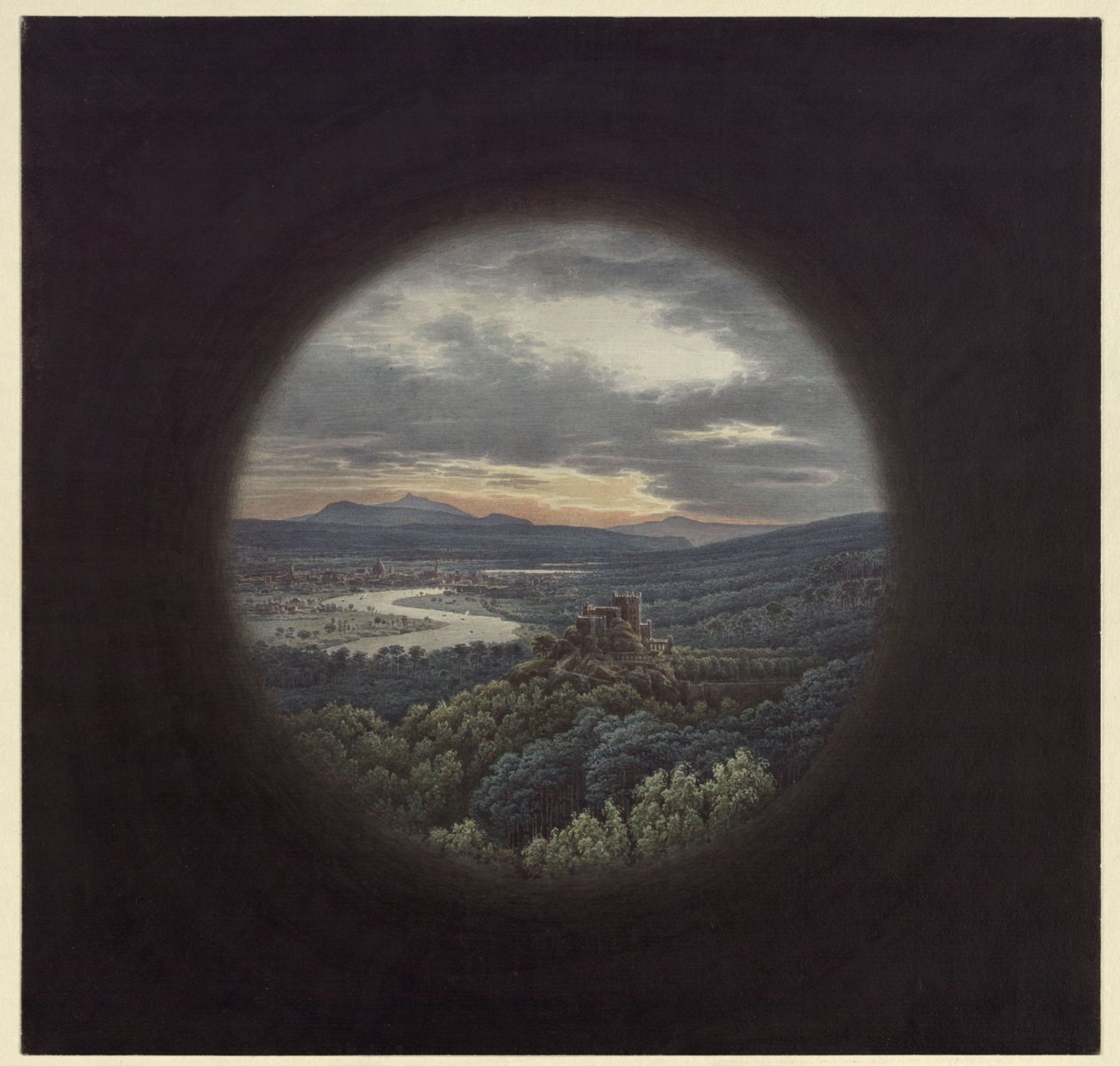 Ideaal landschap met stad aan een rivier / Gezicht op Dresden door Karl Friedrich Schinkel