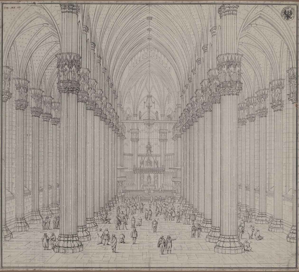 Interieur van de dom van Milaan door Karl Friedrich Schinkel