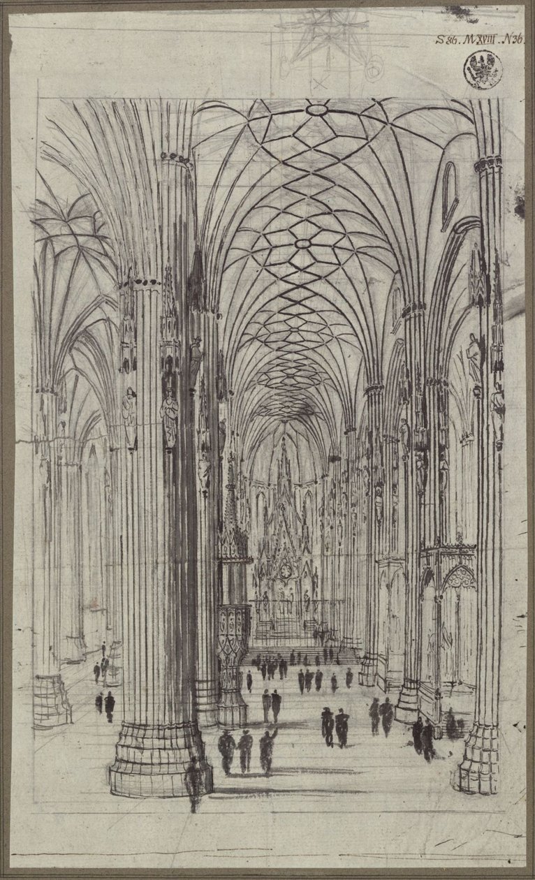 Binnenaanzicht van de Sint-Stefanuskerk in Wenen door Karl Friedrich Schinkel