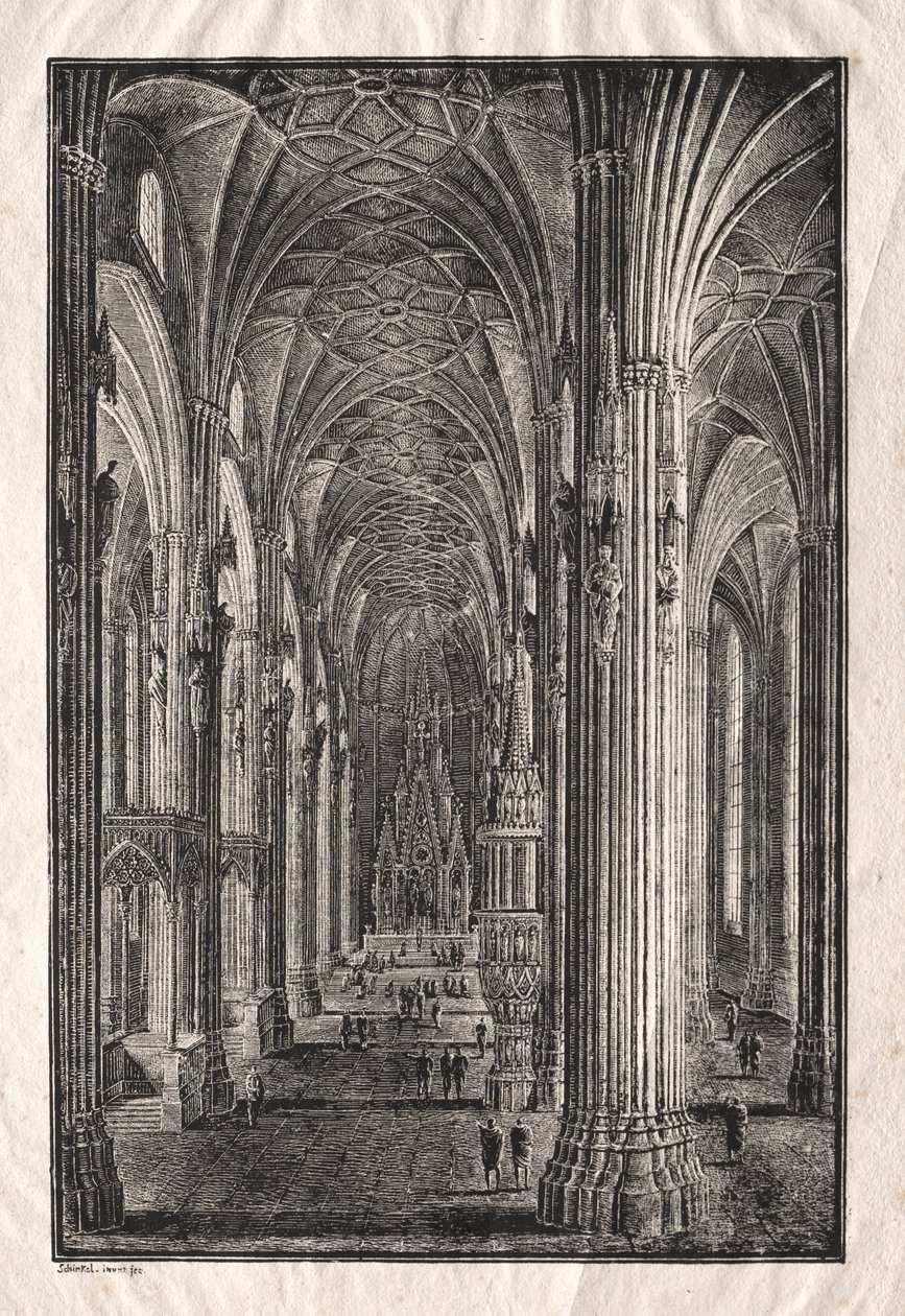 Interieur van de Stephansdom in Wenen, ca. 1810 door Karl Friedrich Schinkel