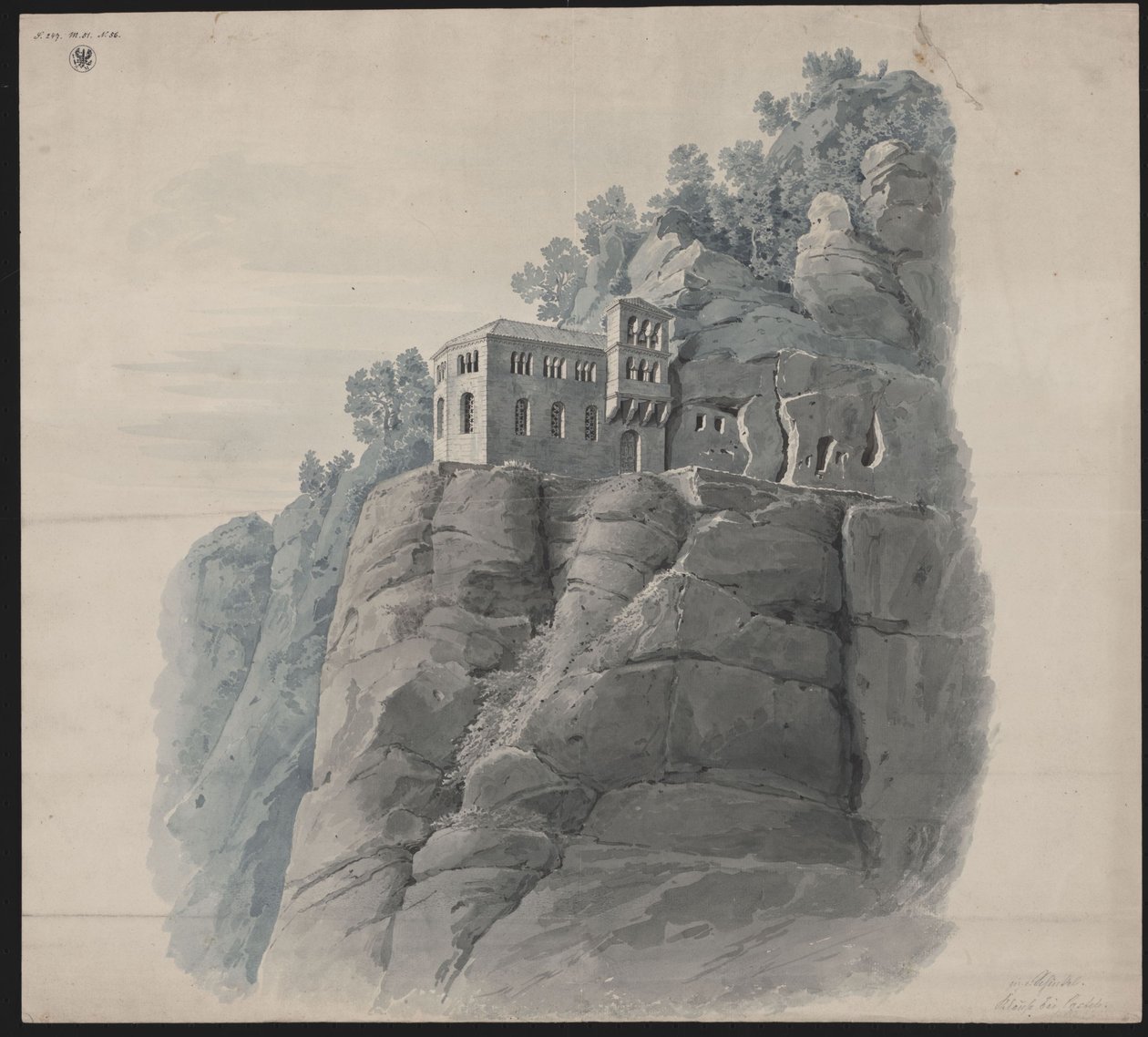 Kastel bij Saarburg. Kluis. Perspectivisch aanzicht door Karl Friedrich Schinkel
