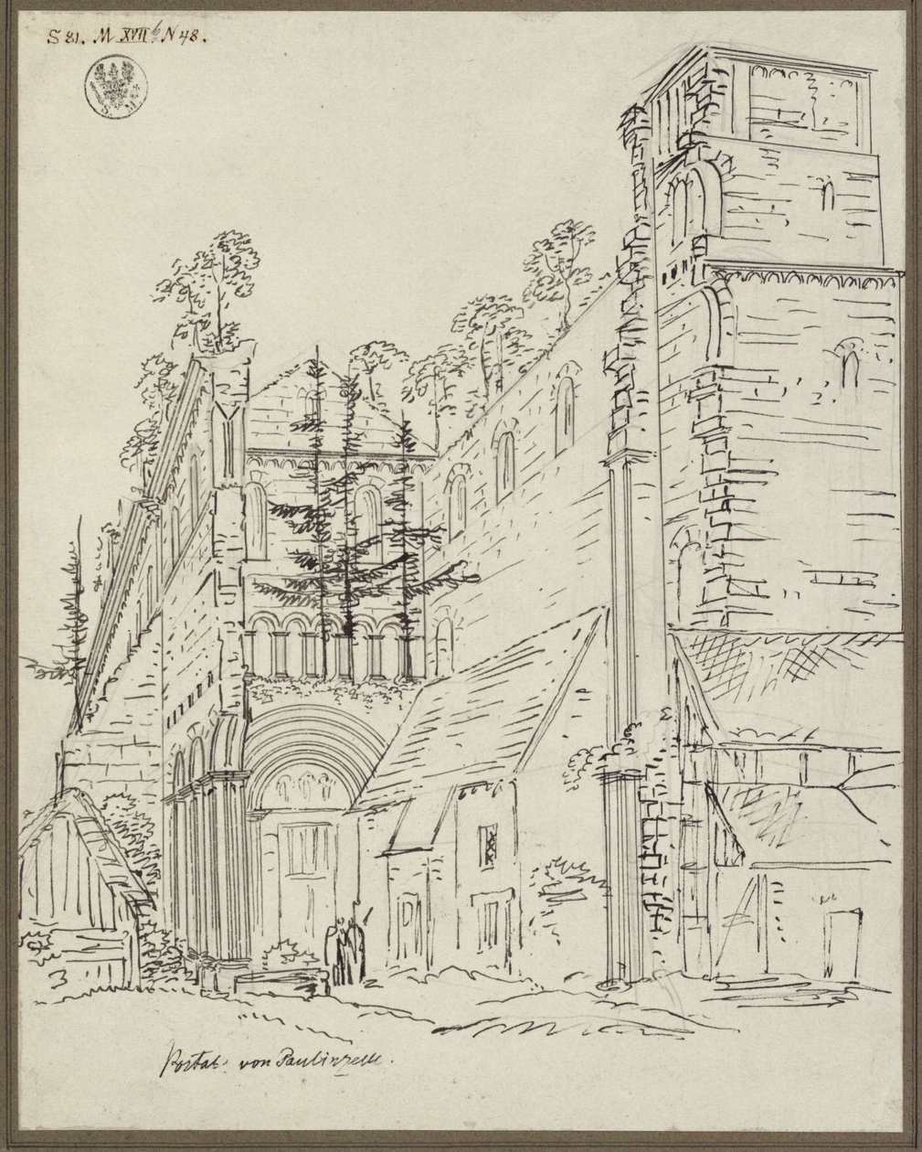 Ruïne van het klooster van Paulinzella. Aanzicht vanuit het westen door Karl Friedrich Schinkel
