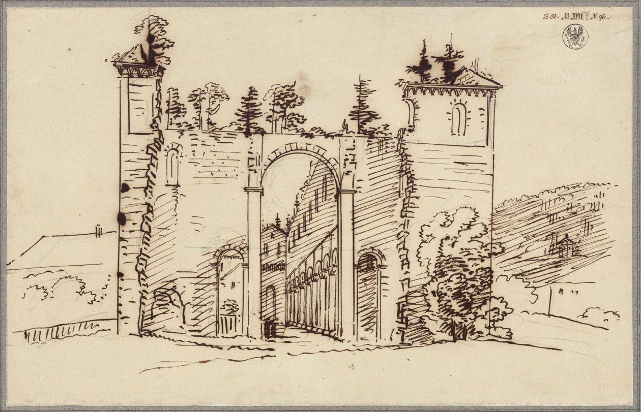 Ruïne van het klooster van Paulinzella. Uitzicht op het schip van de kerk vanuit het oosten door Karl Friedrich Schinkel