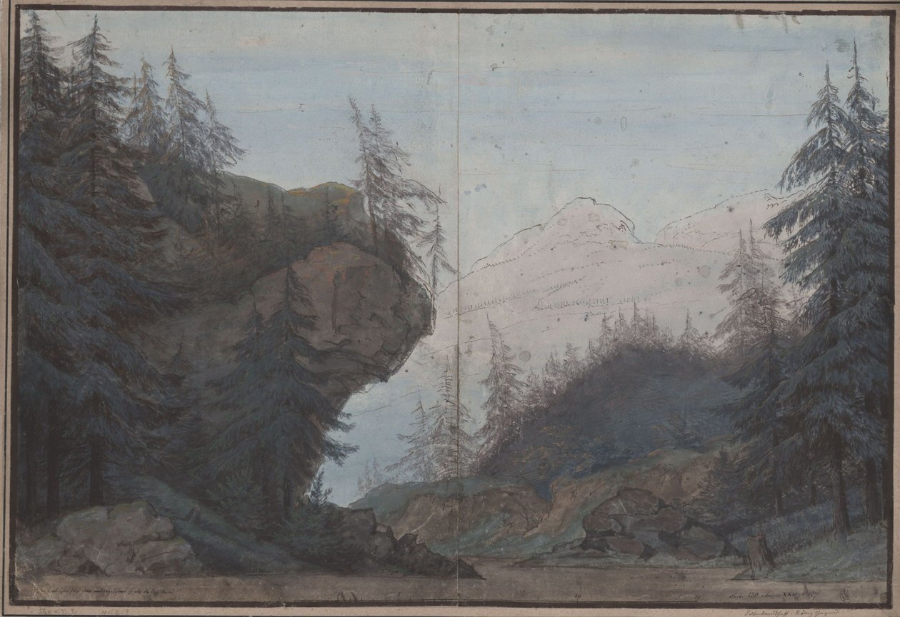 Koning Yngurd. Tragedie van Adolf Müllner. Ontwerp voor het 3e decor. Bosgebied door Karl Friedrich Schinkel