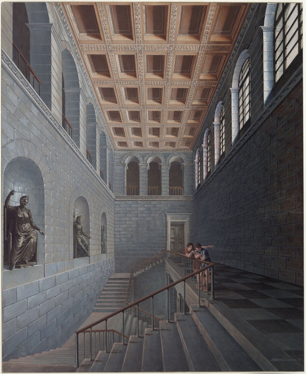 Köstritz. Kasteel. Aanzicht van het trappenhuis door Karl Friedrich Schinkel