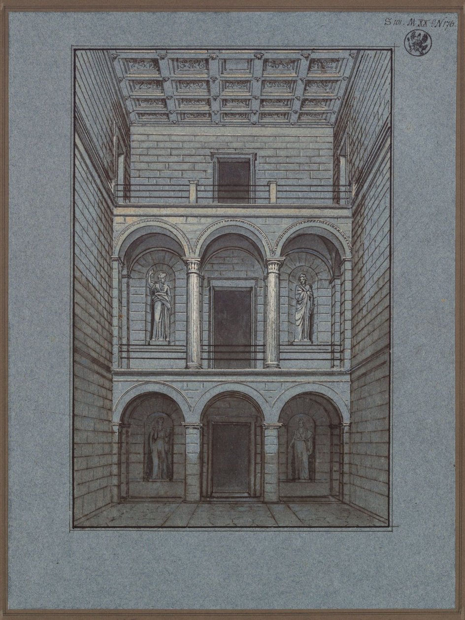 Köstritz. Kasteel. Voorhal, aan de ingangszijde. Aanzicht door Karl Friedrich Schinkel