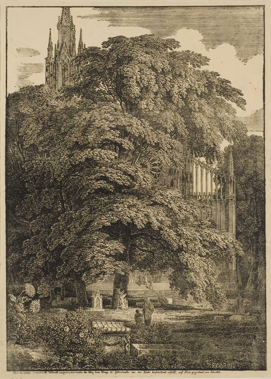 Begraafplaats bij een gotische kathedraal door Karl Friedrich Schinkel