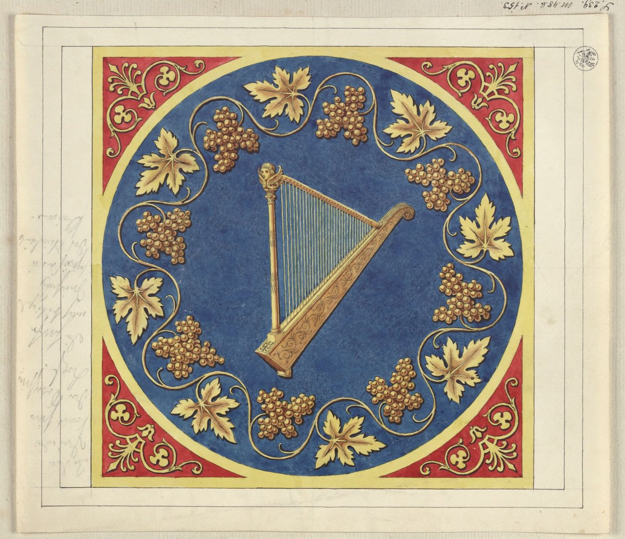 Medailleontwerp met gouden harp door Karl Friedrich Schinkel