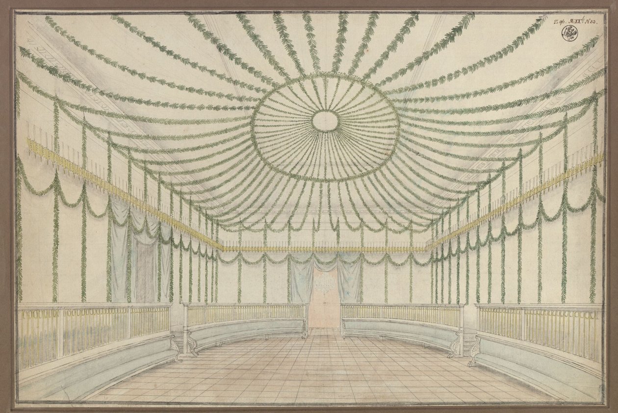 Merseburg. Slot. Ontwerp voor de decoratie van een zaal ter gelegenheid van de huldigingsfeesten voor Frederik Willem III van Pruisen door Karl Friedrich Schinkel