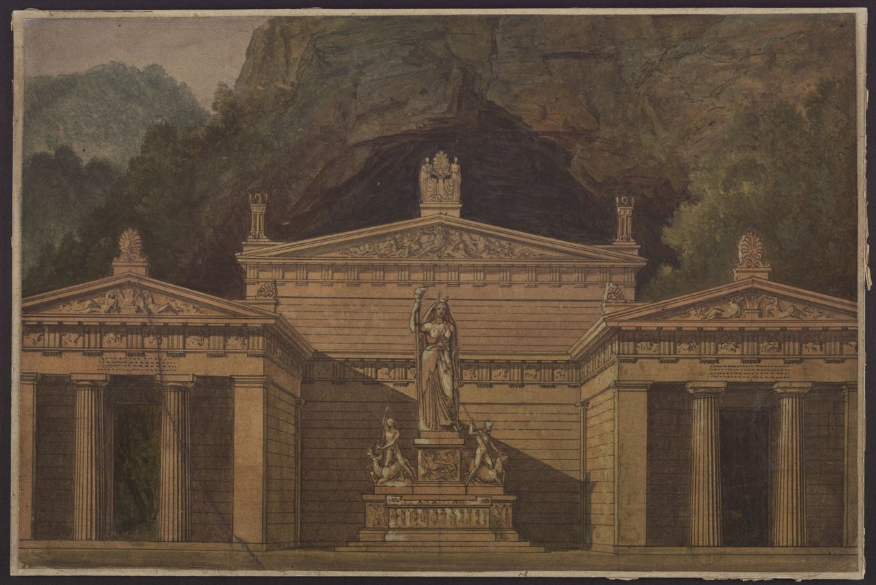 Olimpia. Opera van Gaspare Spontini. Ontwerp voor de 4e decoratie. Tempel van Diana door Karl Friedrich Schinkel