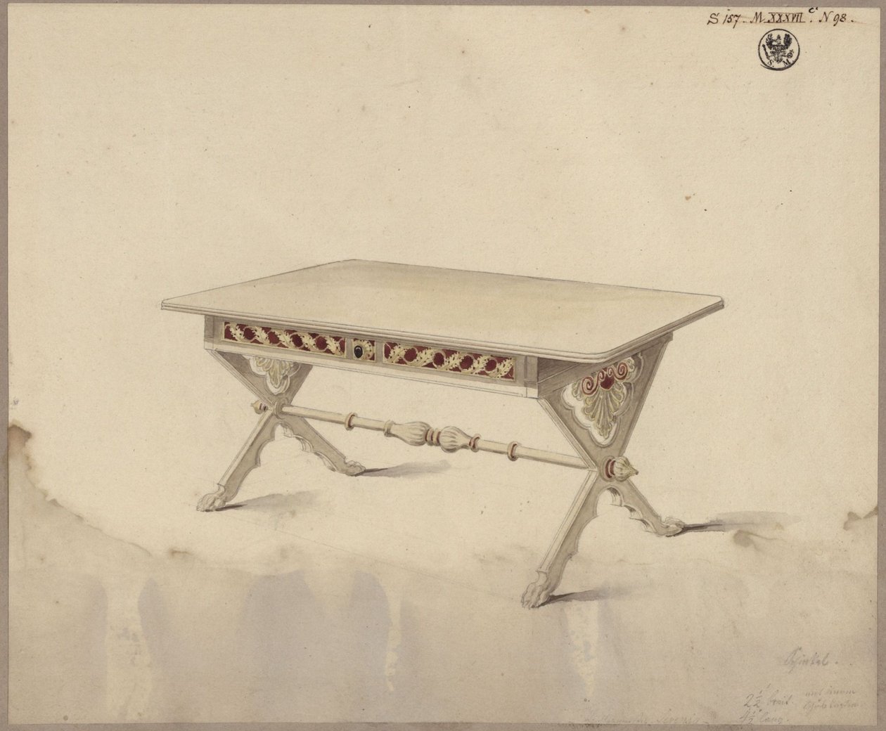 Potsdam. Slot Babelsberg (?). Ontwerp voor een schuine tafel door Karl Friedrich Schinkel