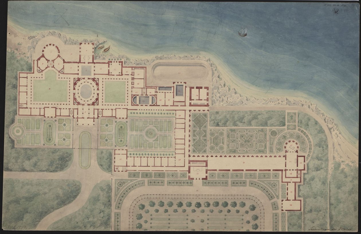 Reconstructie van de Villa Laurentina volgens Plinius door Karl Friedrich Schinkel