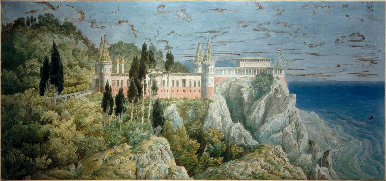 Kasteel Orianda, uitzicht door Karl Friedrich Schinkel