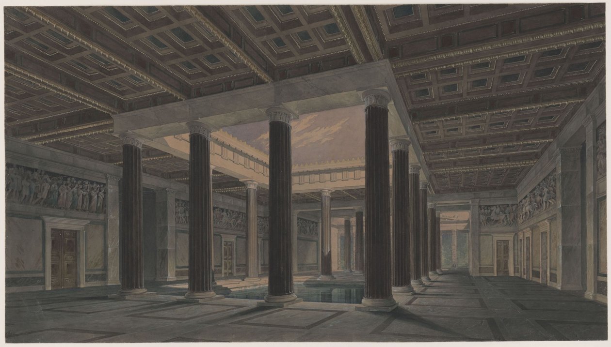 Paleis Orianda op de Krim. Antiek ontwerp. Groot atrium door Karl Friedrich Schinkel