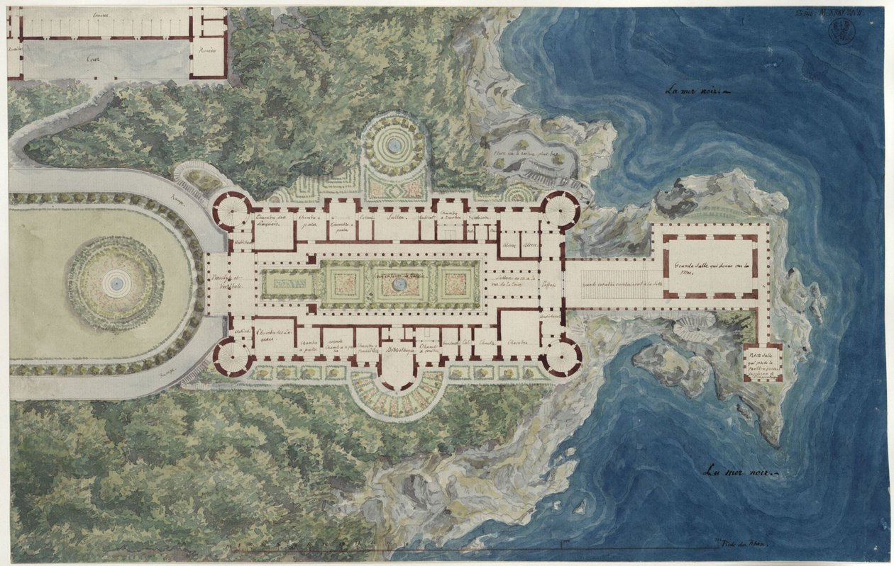 Paleis Orianda op de Krim. Moskovitisch ontwerp. Plattegrond met omgeving door Karl Friedrich Schinkel