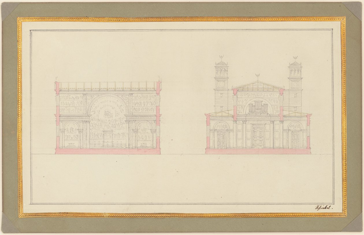 Sectie van de Kruising en het Westelijke Eind van een Kathedraal voor Berlijn door Karl Friedrich Schinkel