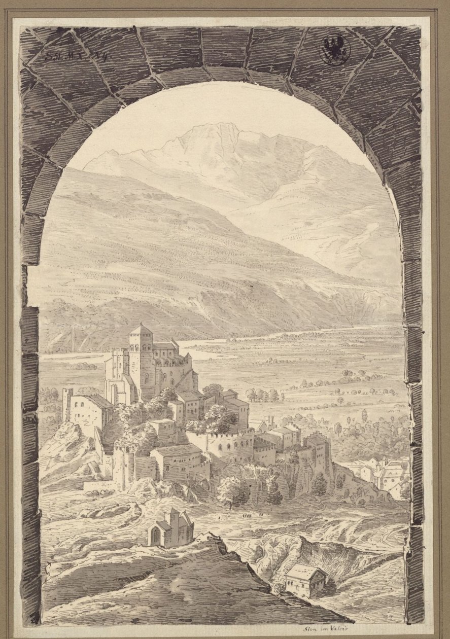 Sion in het Zwitserse kanton Wallis door Karl Friedrich Schinkel