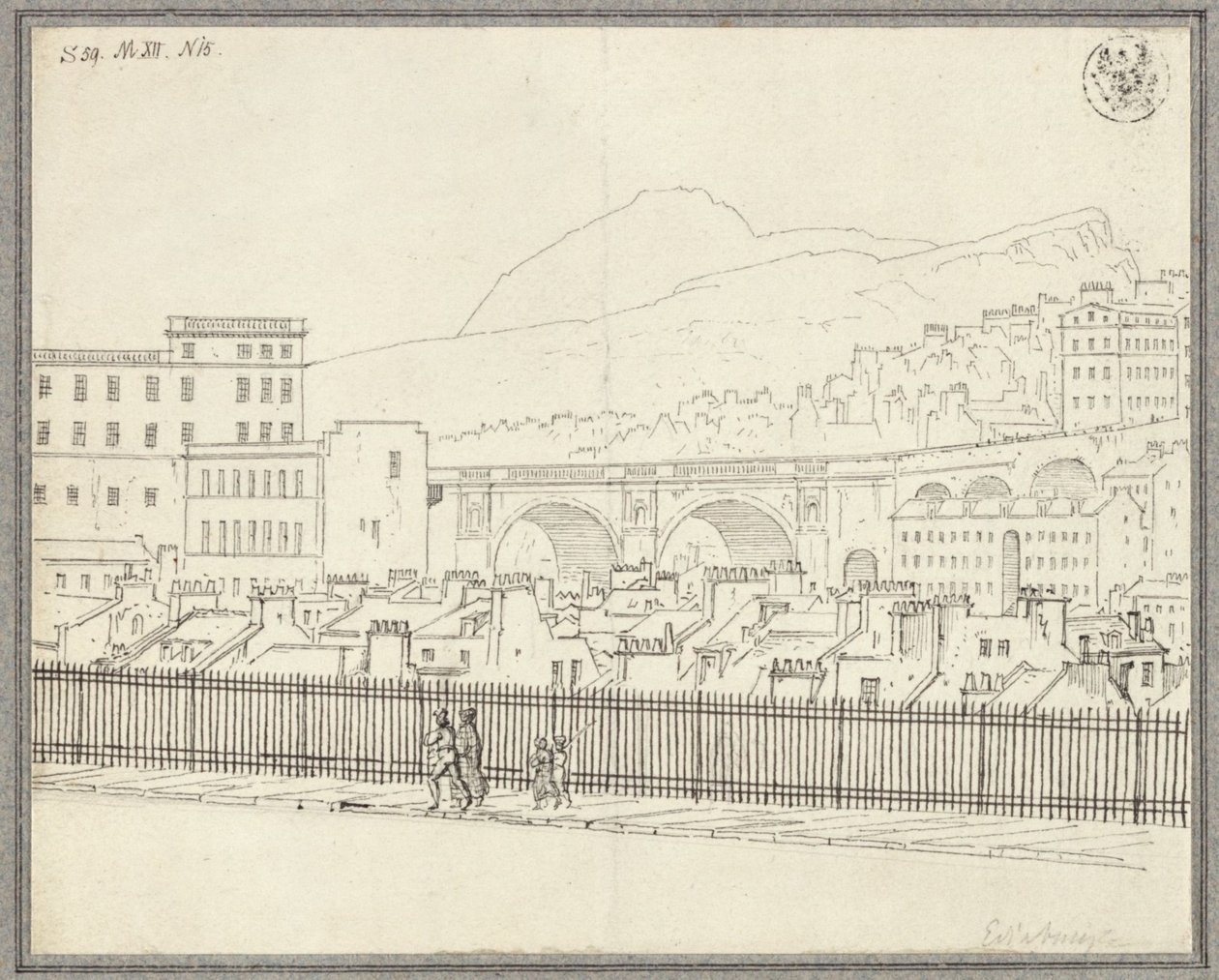 Gezicht op Edinburgh met brug door Karl Friedrich Schinkel