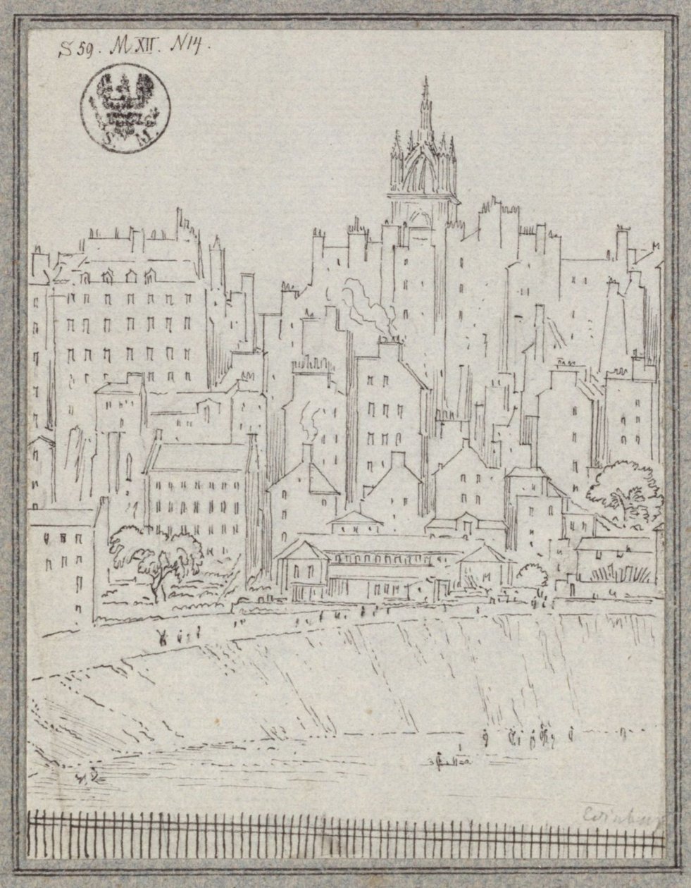 Stadsgezicht van Edinburgh met huizen door Karl Friedrich Schinkel