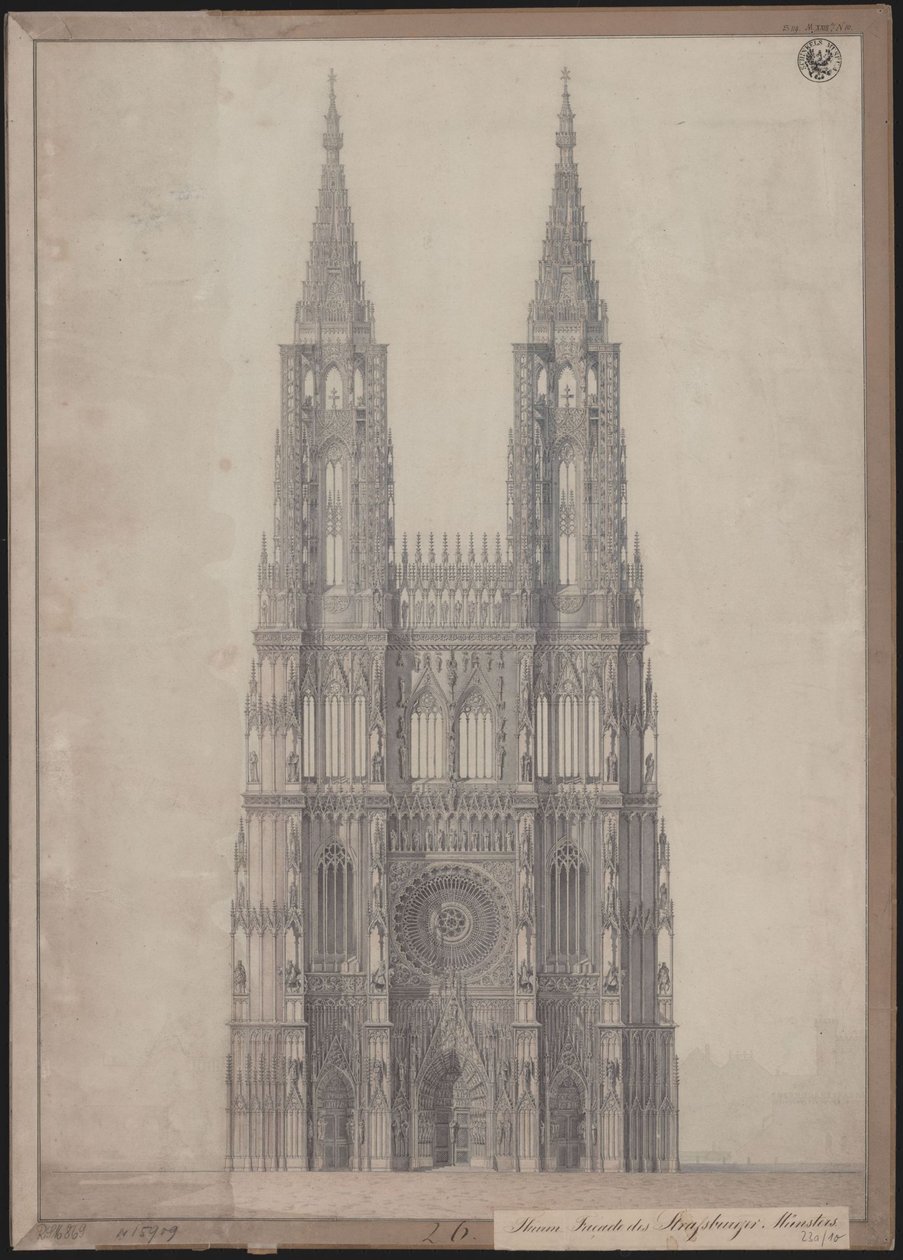 Straatsburg. Kathedraal. Ontwerp voor de voltooiing van de westgevel door Karl Friedrich Schinkel