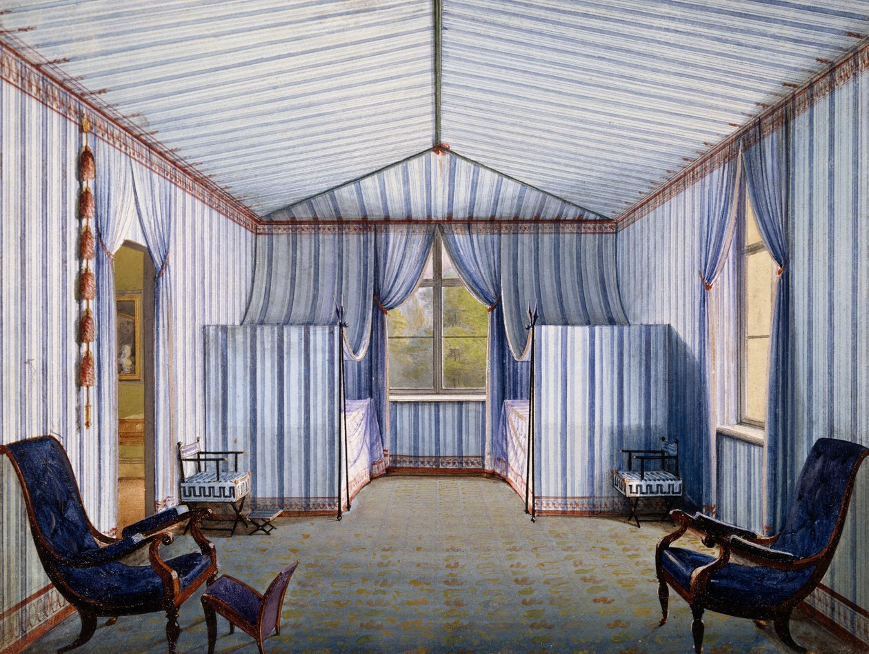 Tent-kamer in Charlottenhof Paleis, na 1830, aquarel door Karl Friedrich Schinkel door Karl Friedrich Schinkel
