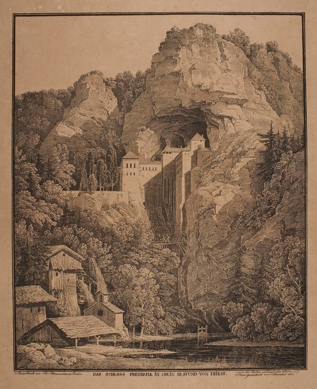 Kasteel Predjama bij Triëst door Karl Friedrich Schinkel
