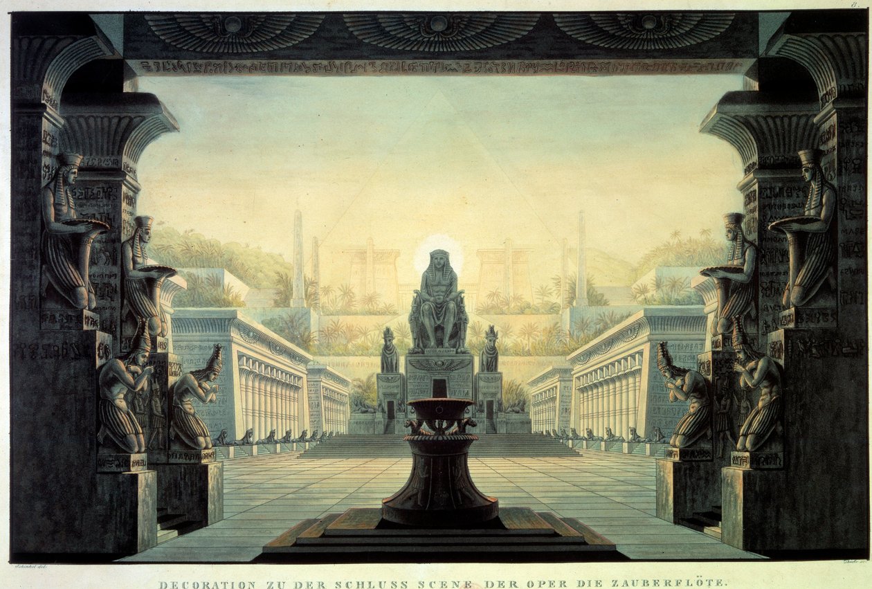 Theaterdecor: Decor voor de opera La flute enchante (Die Zauberflote) van Wolfgang Amadeus Mozart, op een libretto van Emanuel Schikaneder door Karl Friedrich Schinkel