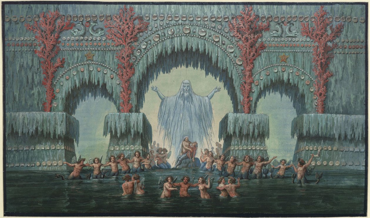 Undine. Opera van E. T. A. Hoffmann. Ontwerp van het 10e decor. Het waterpaleis van Kühleborn door Karl Friedrich Schinkel