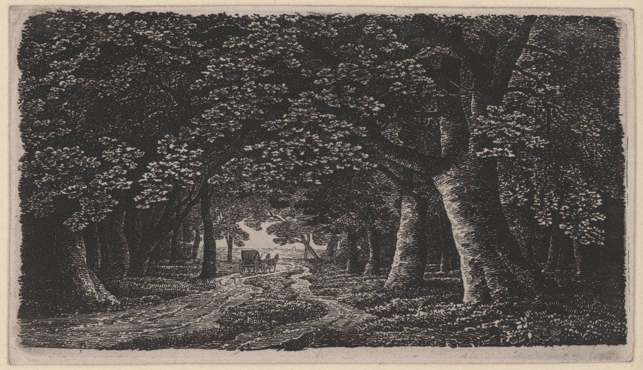 Bosweg met een koets door Karl Friedrich Schinkel