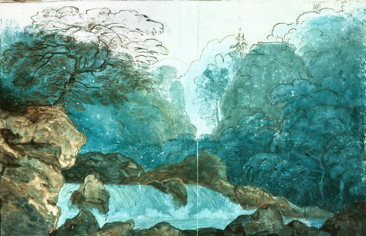 Waterval in een bos, decorontwerp voor een productie van Undine door Karl Friedrich Schinkel