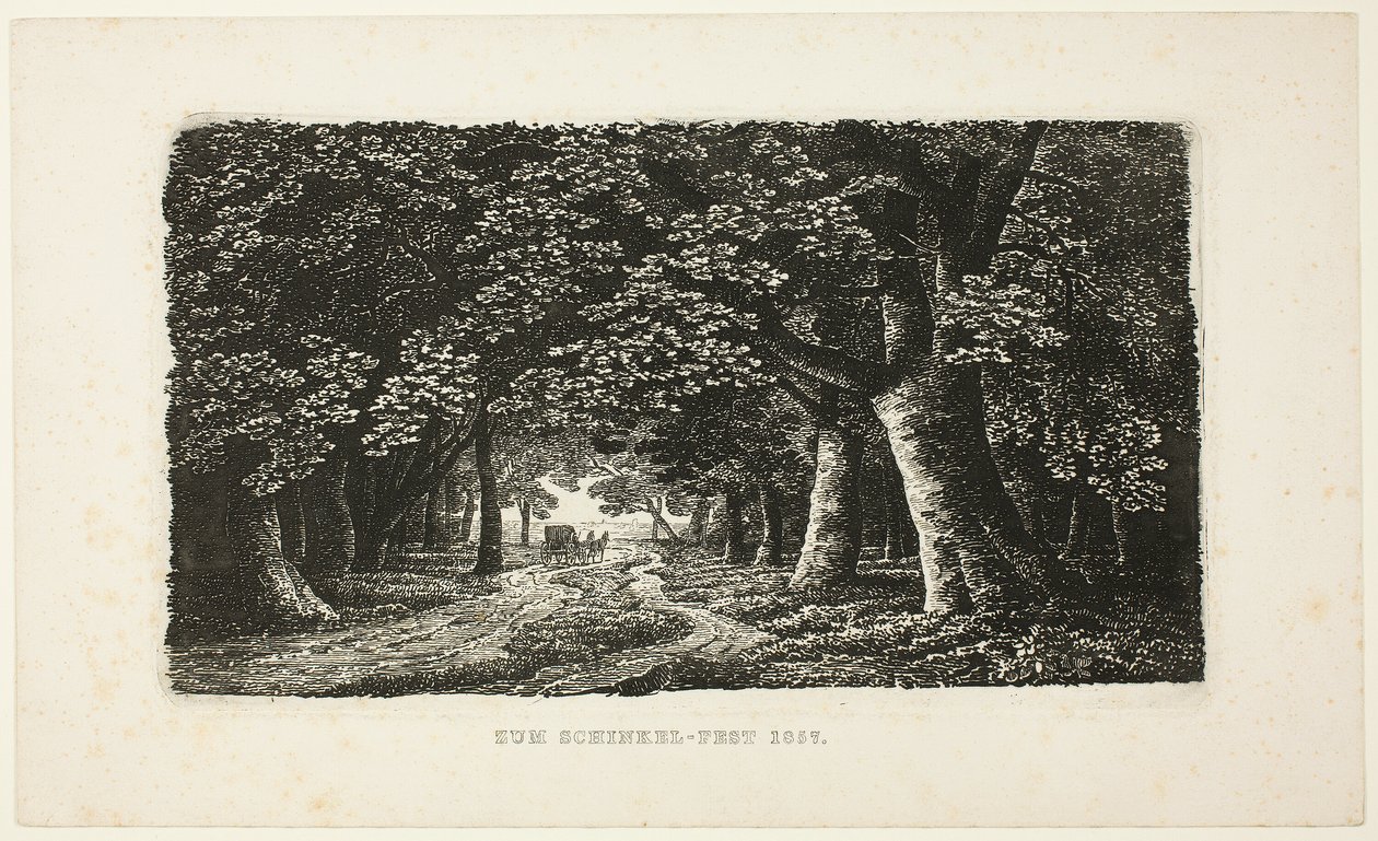 Bosweg met een koets door Karl Friedrich Schinkel