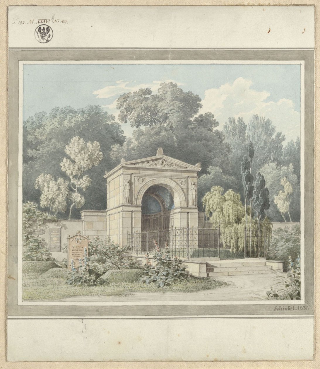 Zeitz. Ontwerp voor het grafmonument van Johann Friedrich Delbrück. Aanzicht door Karl Friedrich Schinkel