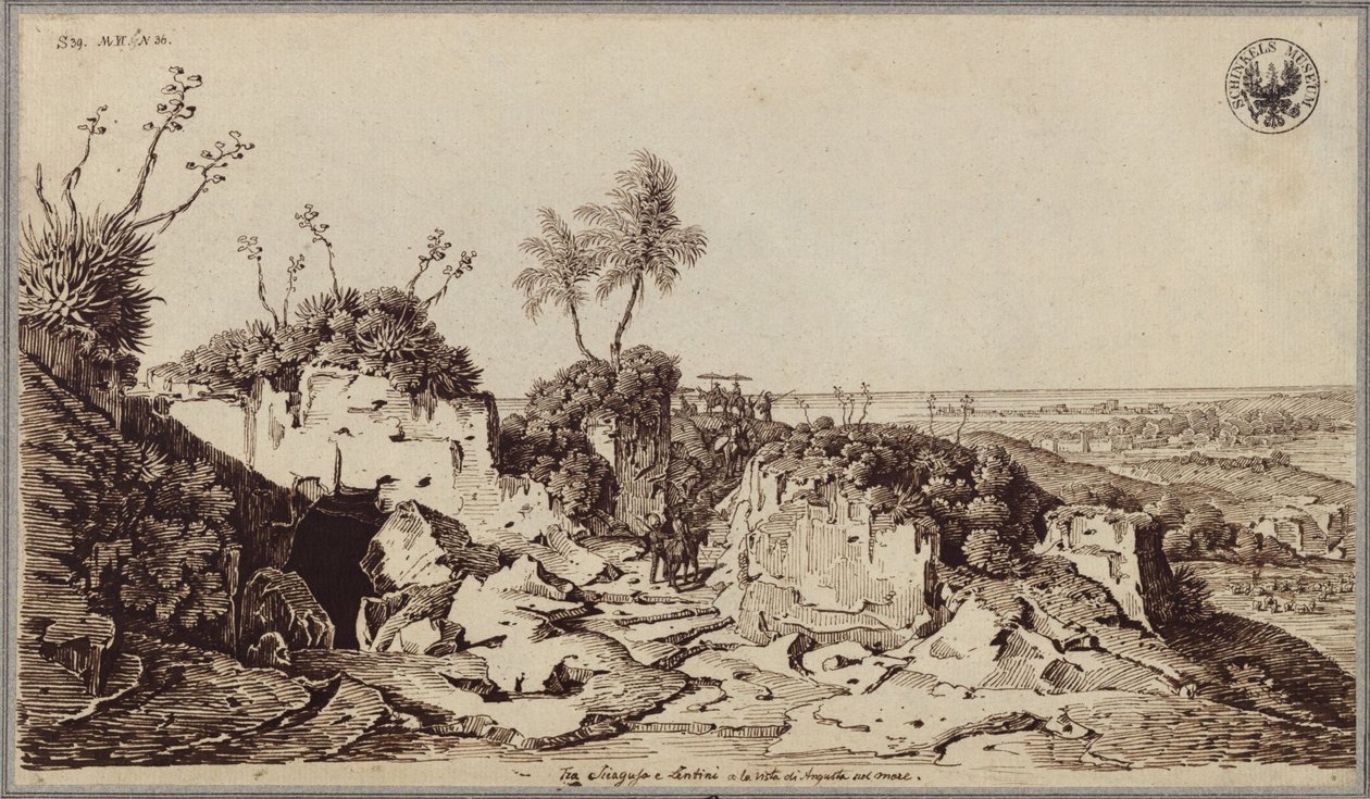Tussen Syracuse en Lentini met uitzicht op Augusta en de zee door Karl Friedrich Schinkel